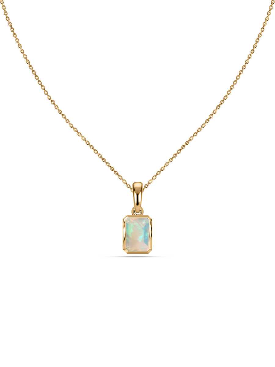Natural Ethiopian Opal Octagon Gold Pendant with Chain