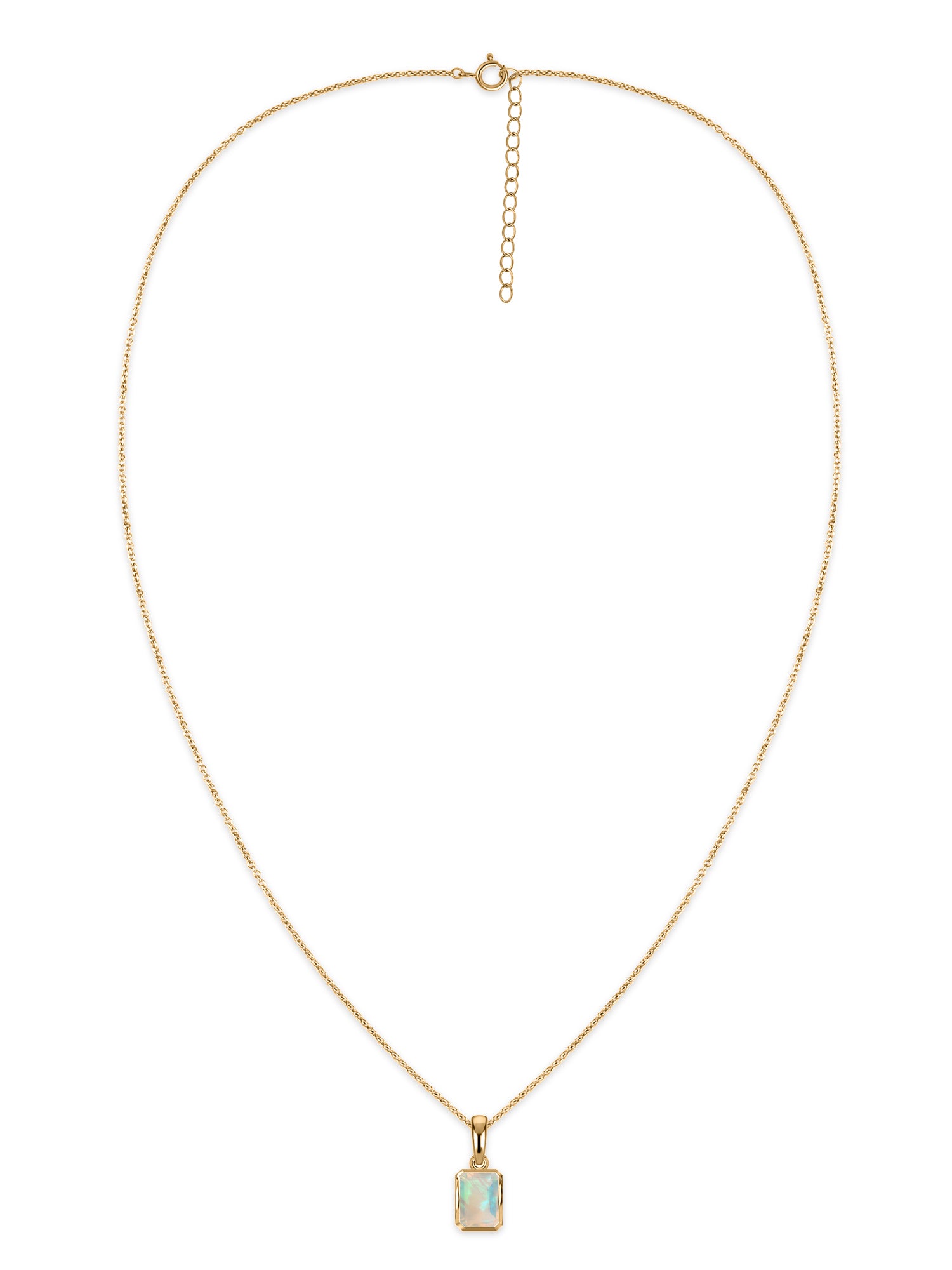 Natural Ethiopian Opal Octagon Gold Pendant with Chain