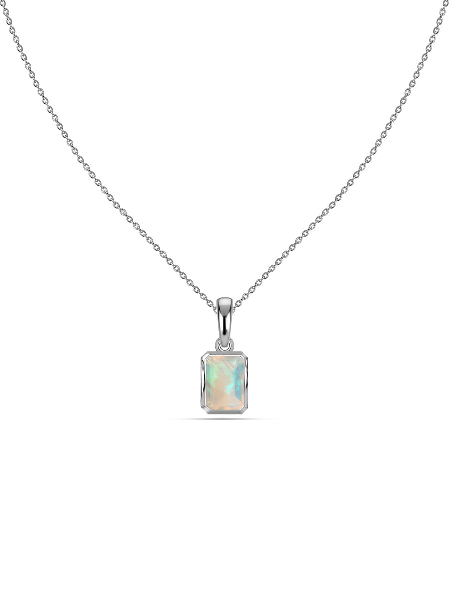 Natural Ethiopian Opal Octagon Gold Pendant with Chain