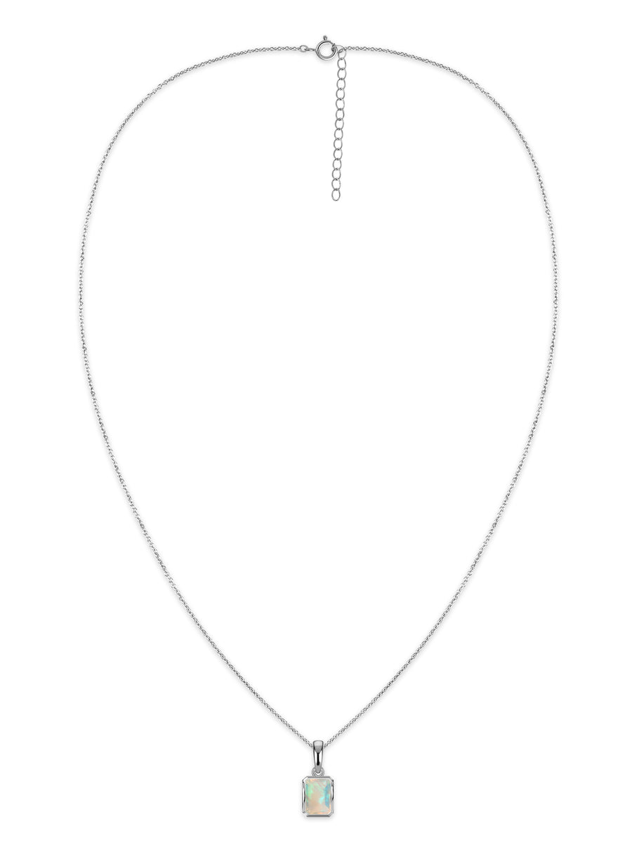 Natural Ethiopian Opal Octagon Gold Pendant with Chain