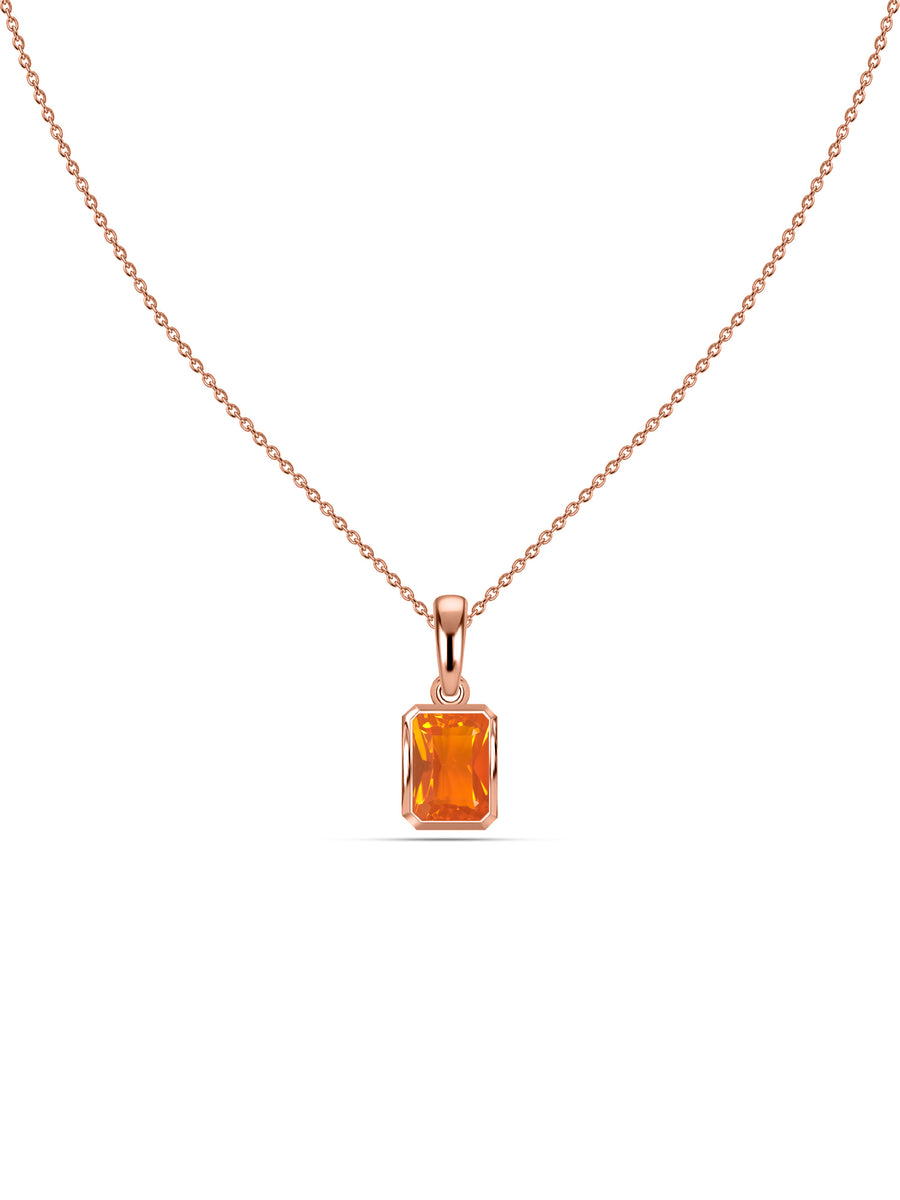 Natural Fire Opal Octagon Gold Pendant with Chain