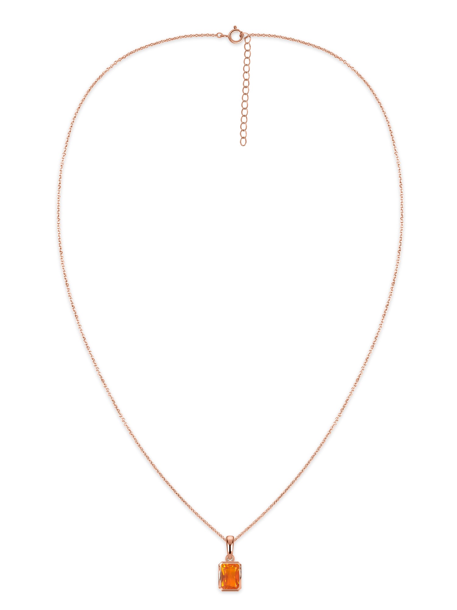 Natural Fire Opal Octagon Gold Pendant with Chain