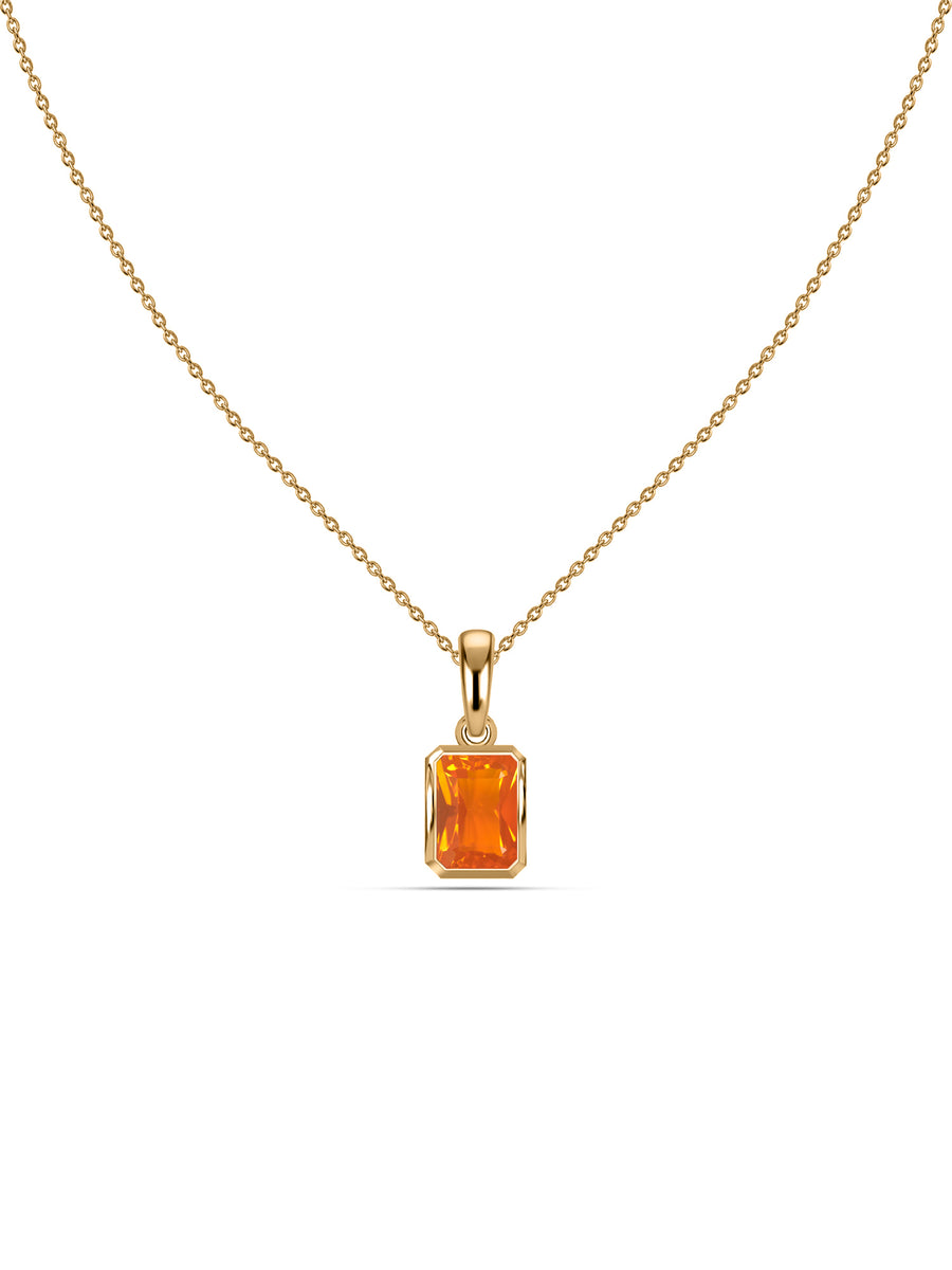 Natural Fire Opal Octagon Gold Pendant with Chain