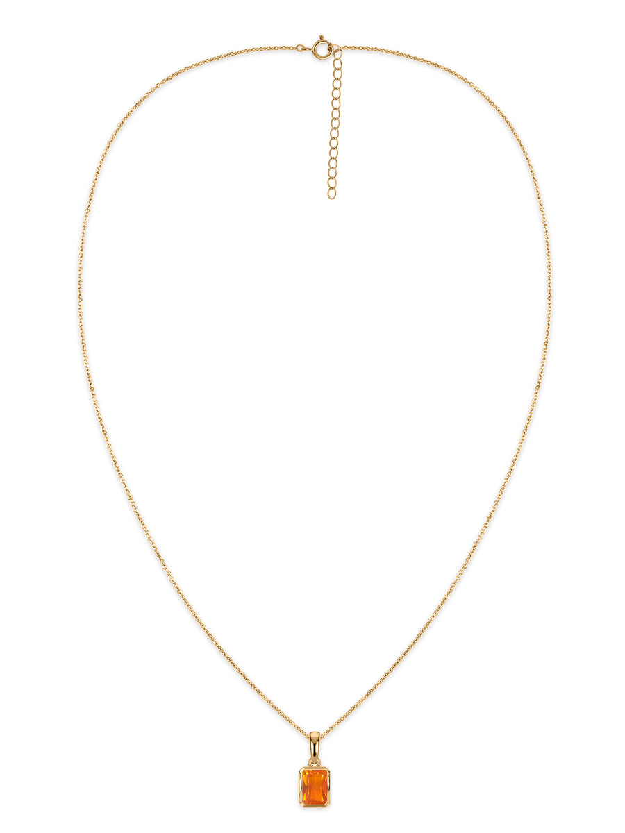 Natural Fire Opal Octagon Gold Pendant with Chain