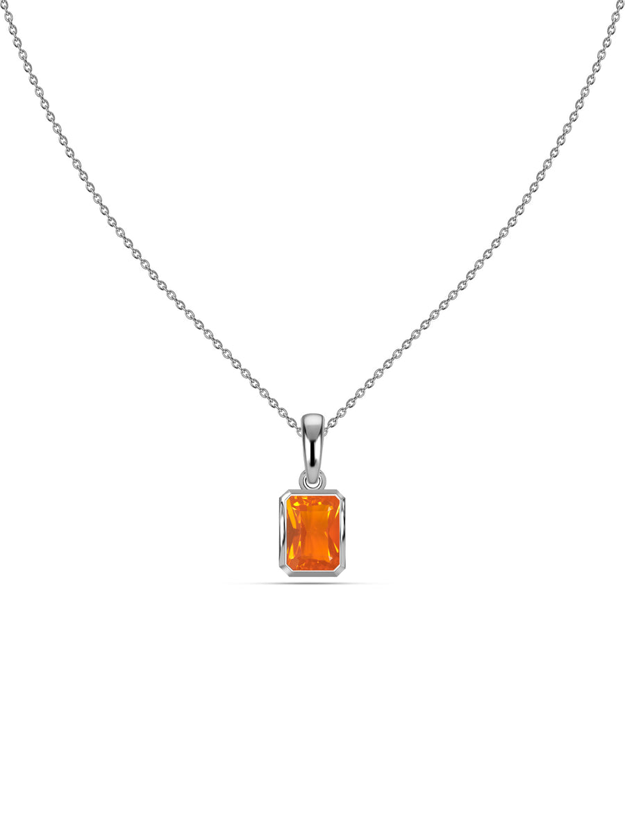 Natural Fire Opal Octagon Gold Pendant with Chain