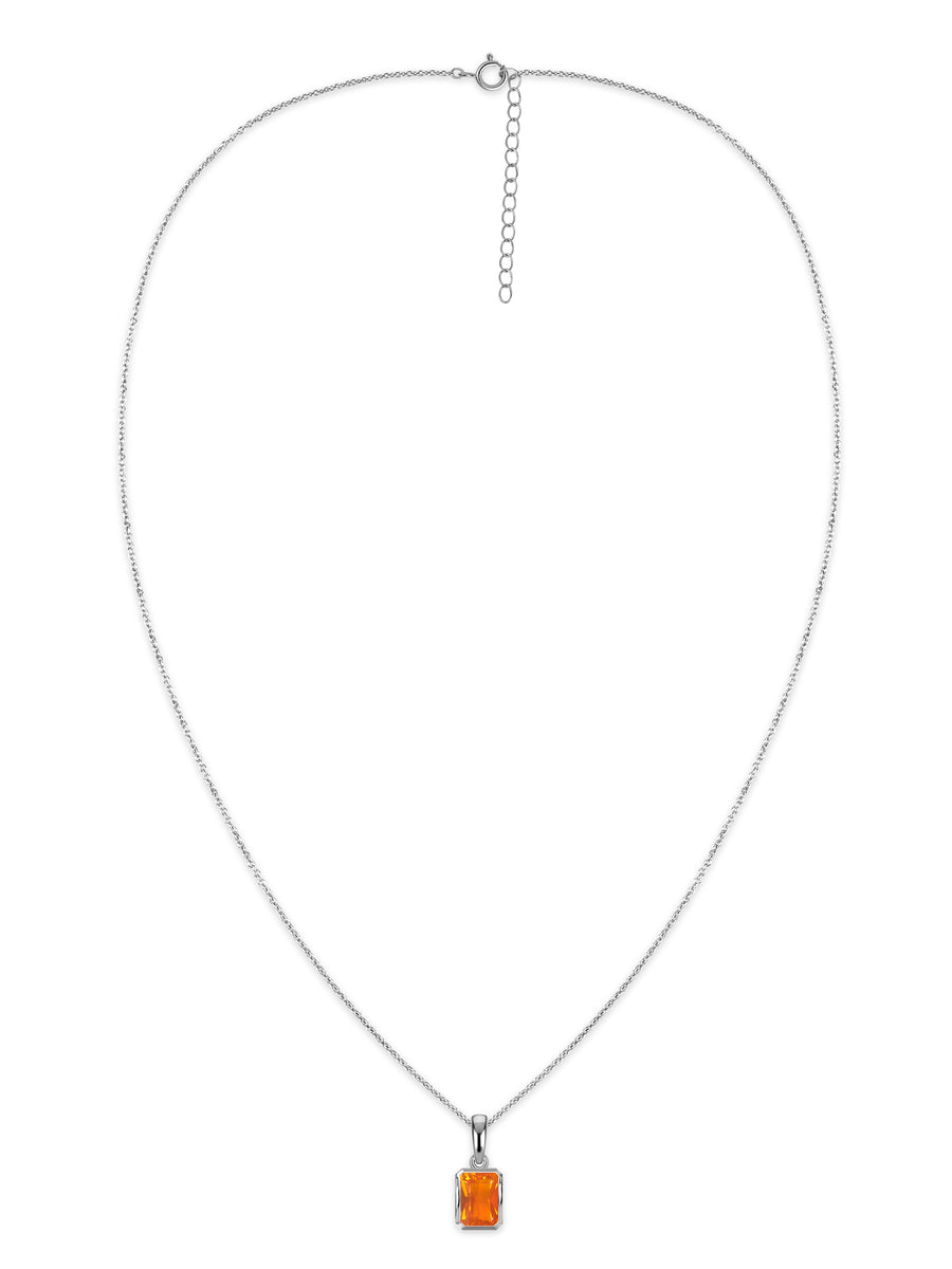 Natural Fire Opal Octagon Gold Pendant with Chain