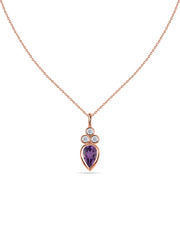 Natural Amethyst Teardrop Gold Pendant with Chain
