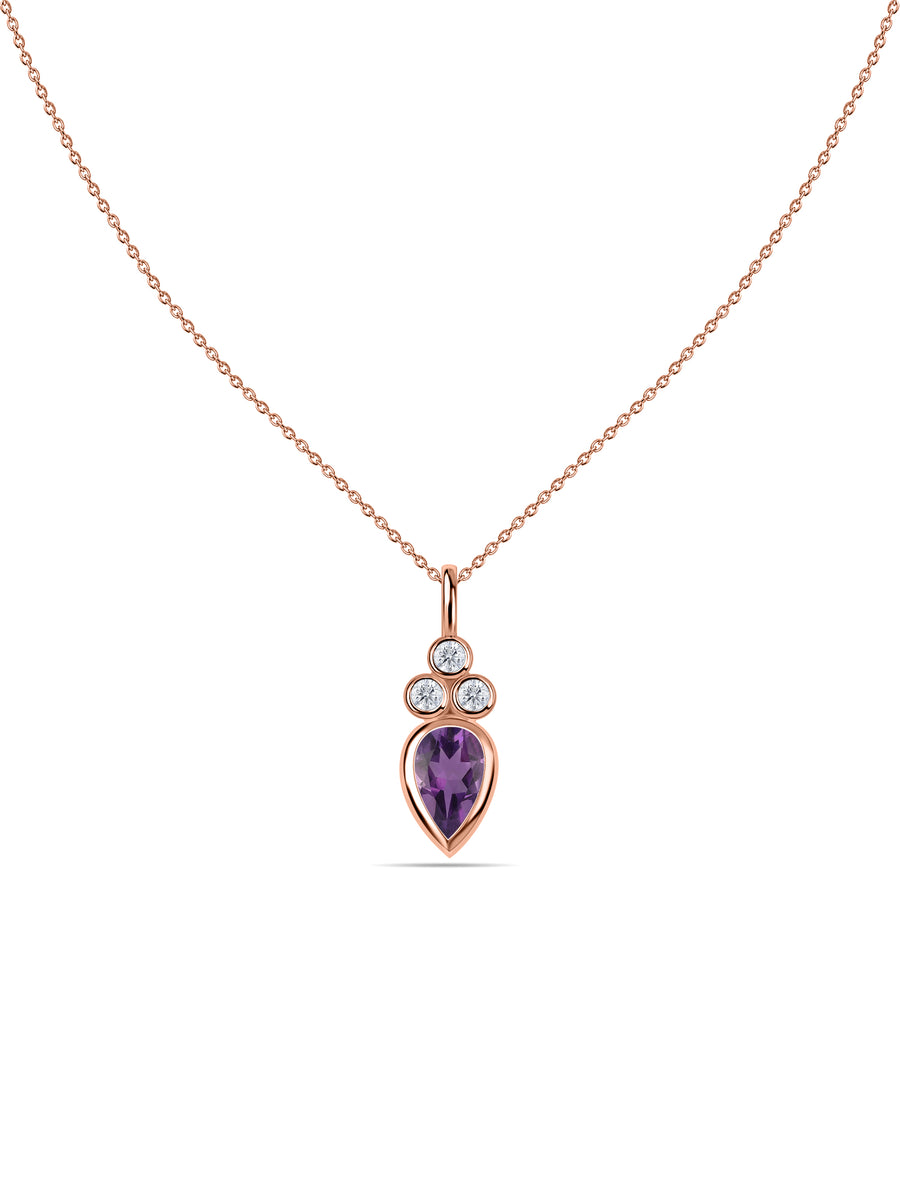 Natural Amethyst Teardrop Gold Pendant with Chain