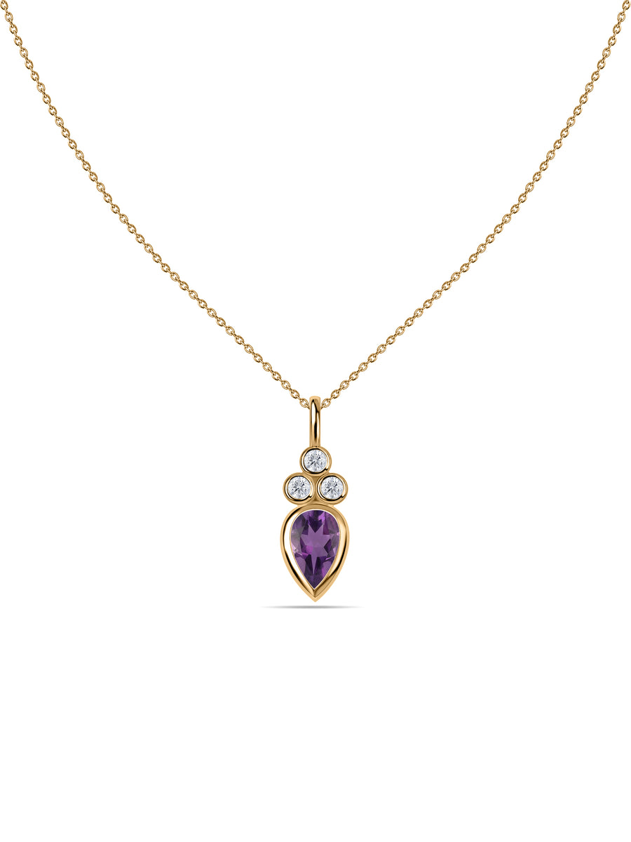 Natural Amethyst Teardrop Gold Pendant with Chain