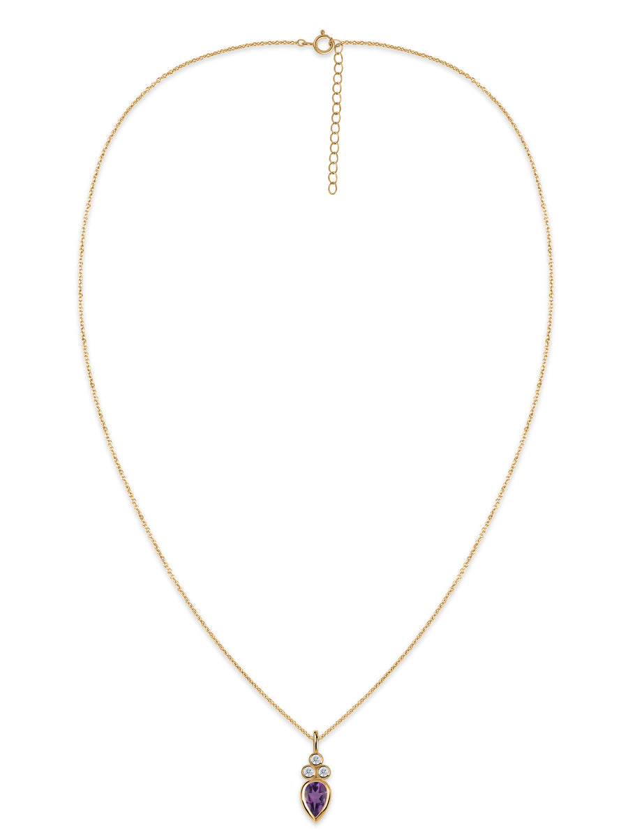 Natural Amethyst Teardrop Gold Pendant with Chain