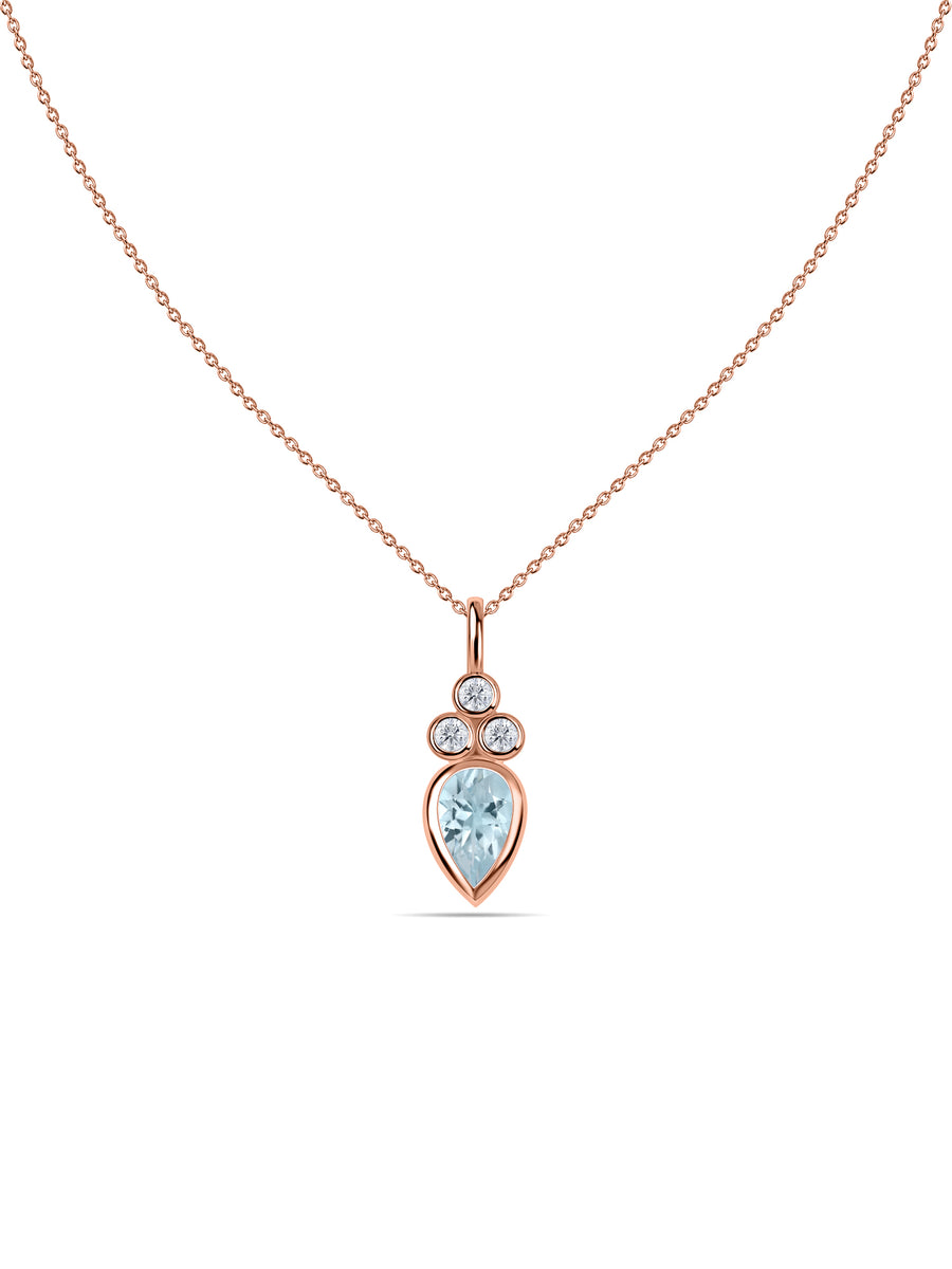 Natural Aquamarine Teardrop Gold Pendant with Chain