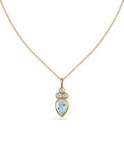 Natural Aquamarine Teardrop Gold Pendant with Chain