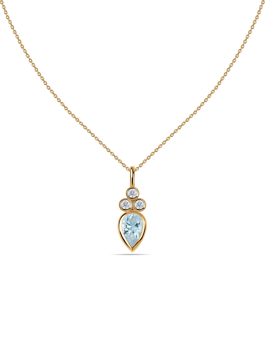 Natural Aquamarine Teardrop Gold Pendant with Chain