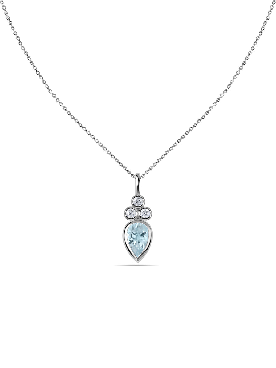 Natural Aquamarine Teardrop Gold Pendant with Chain