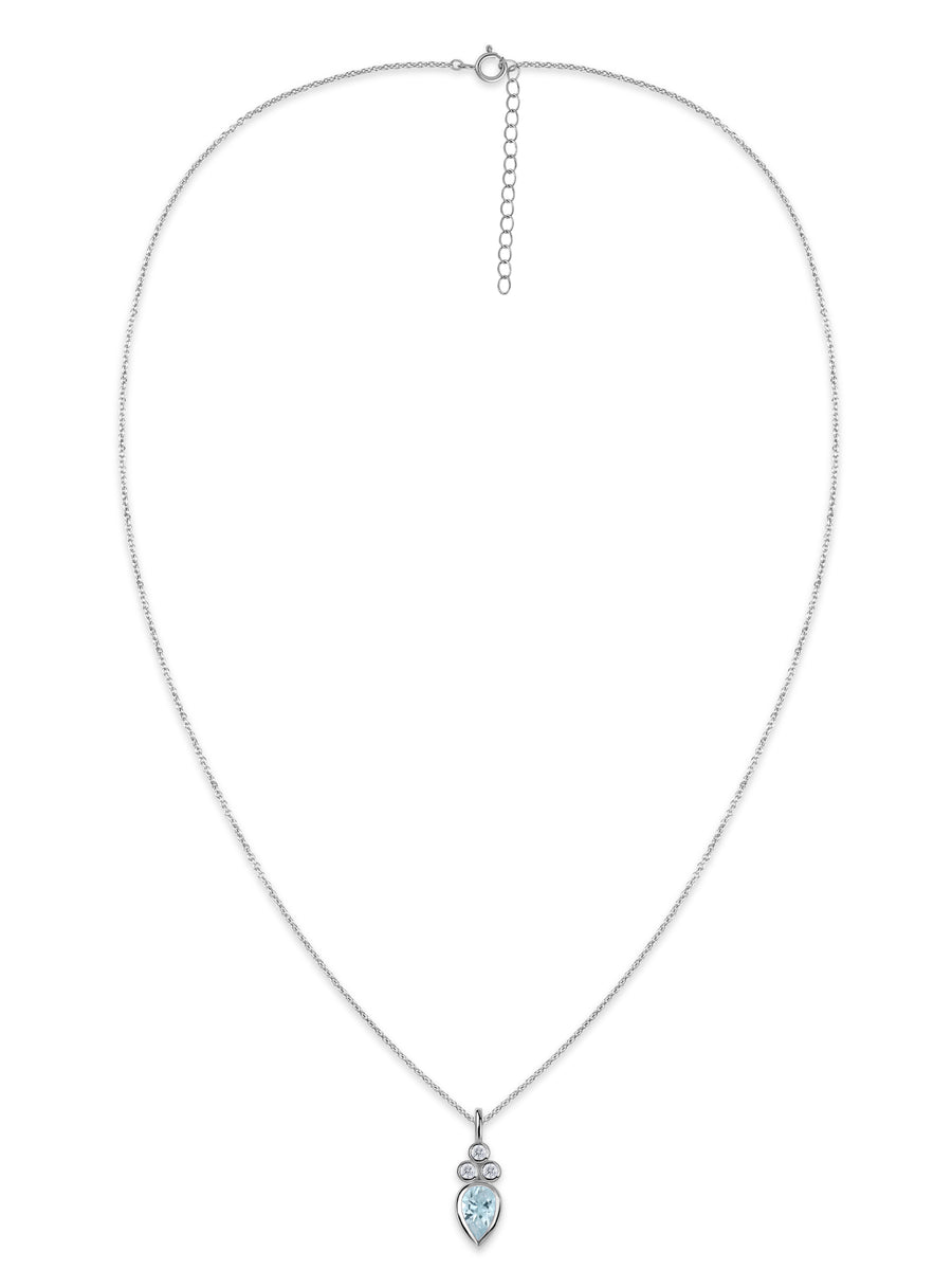 Natural Aquamarine Teardrop Gold Pendant with Chain
