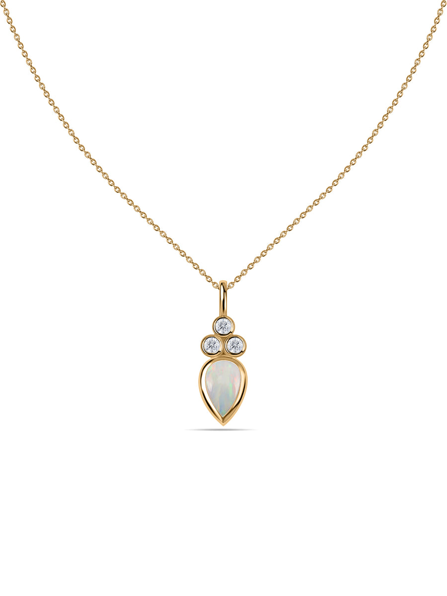 Natural Ethiopian Opal Teardrop Gold Pendant with Chain