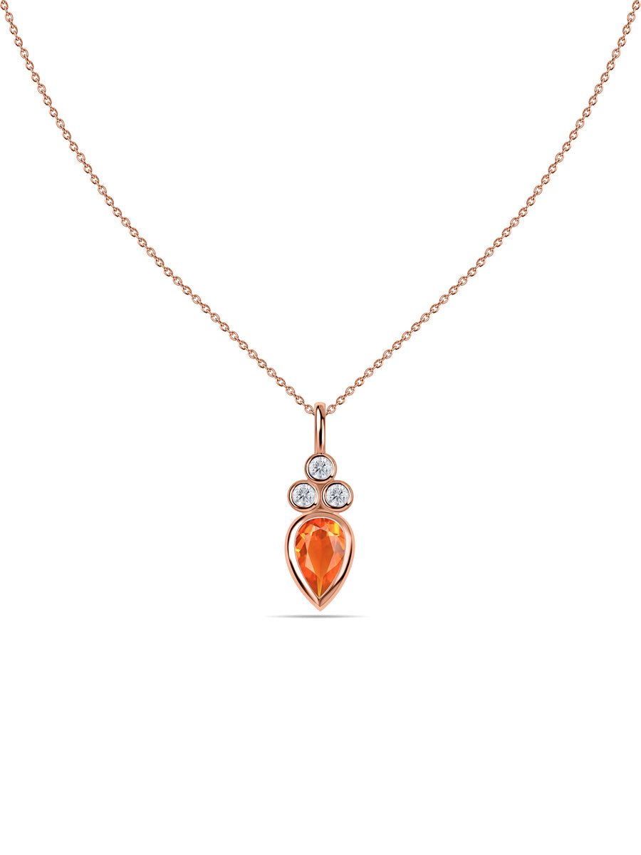 Natural Fire Opal Teardrop Gold Pendant with Chain