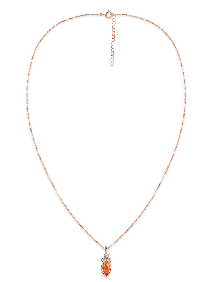 Natural Fire Opal Teardrop Gold Pendant with Chain