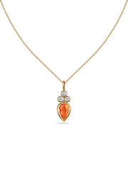 Natural Fire Opal Teardrop Gold Pendant with Chain