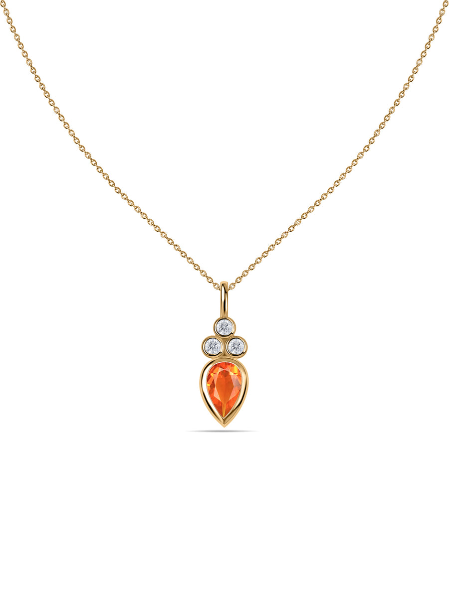 Natural Fire Opal Teardrop Gold Pendant with Chain