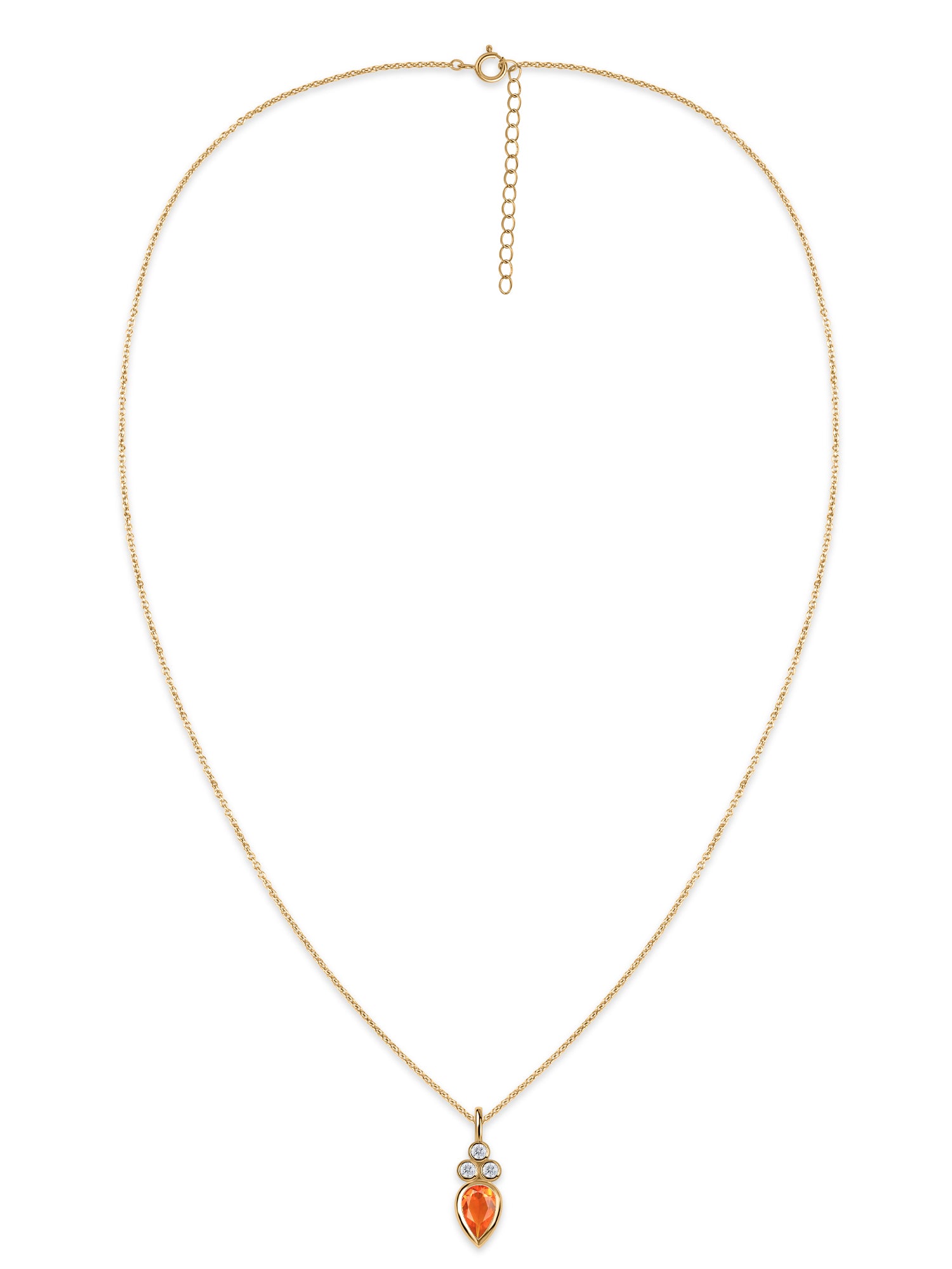 Natural Fire Opal Teardrop Gold Pendant with Chain