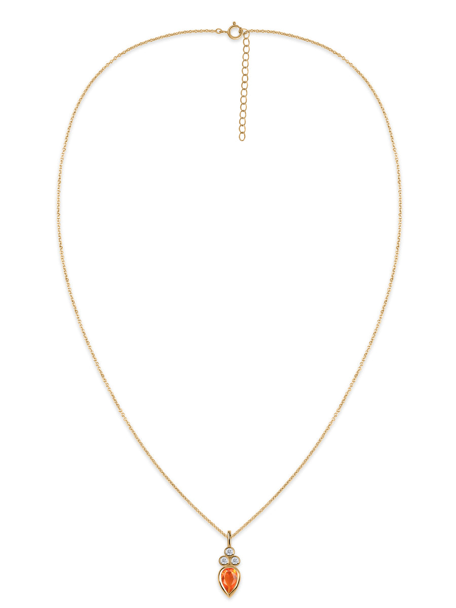 Natural Fire Opal Teardrop Gold Pendant with Chain