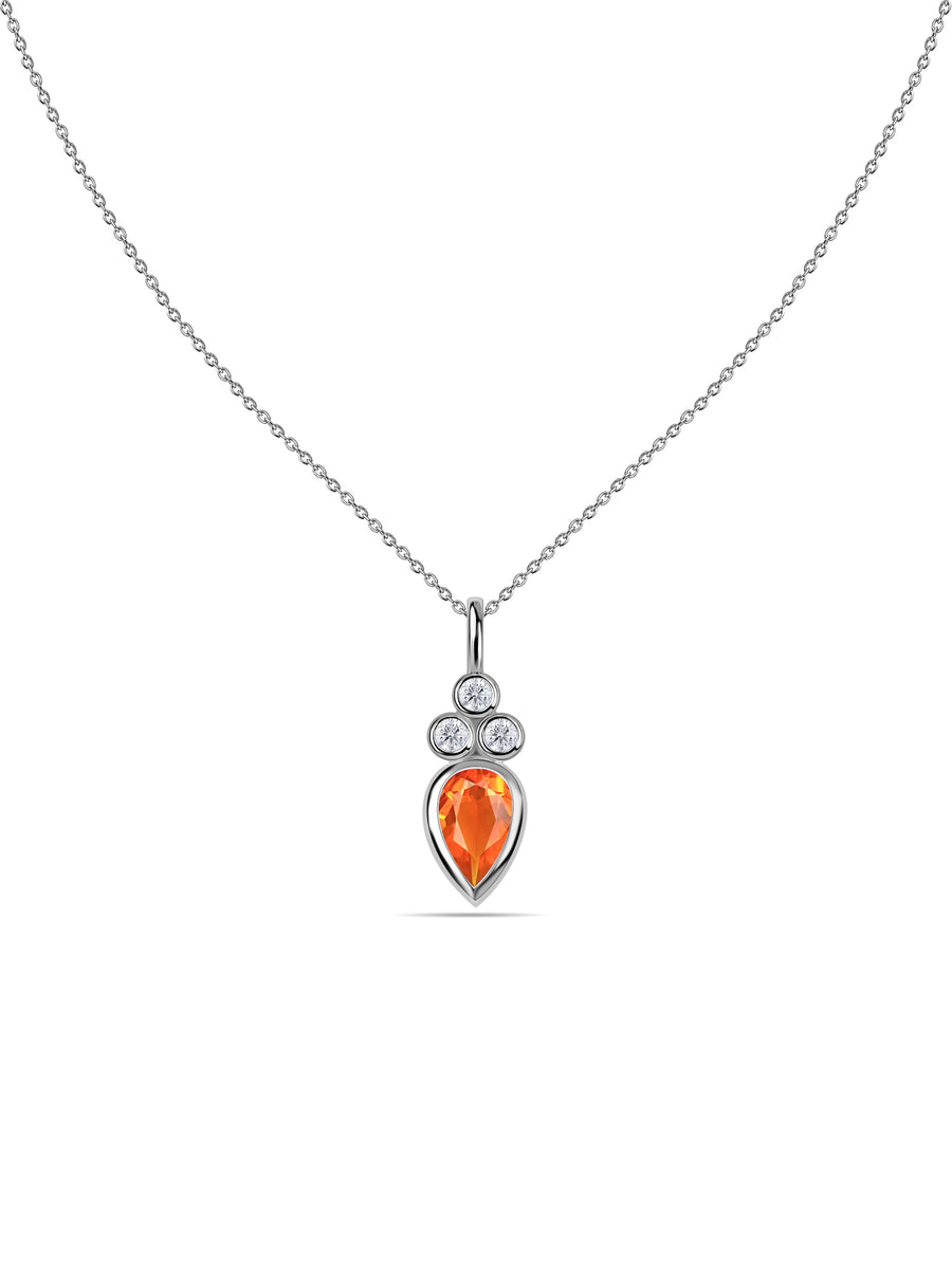 Natural Fire Opal Teardrop Gold Pendant with Chain