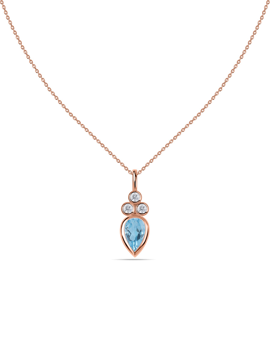 Natural Blue Topaz Teardrop Gold Pendant with Chain