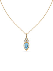 Natural Blue Topaz Teardrop Gold Pendant with Chain
