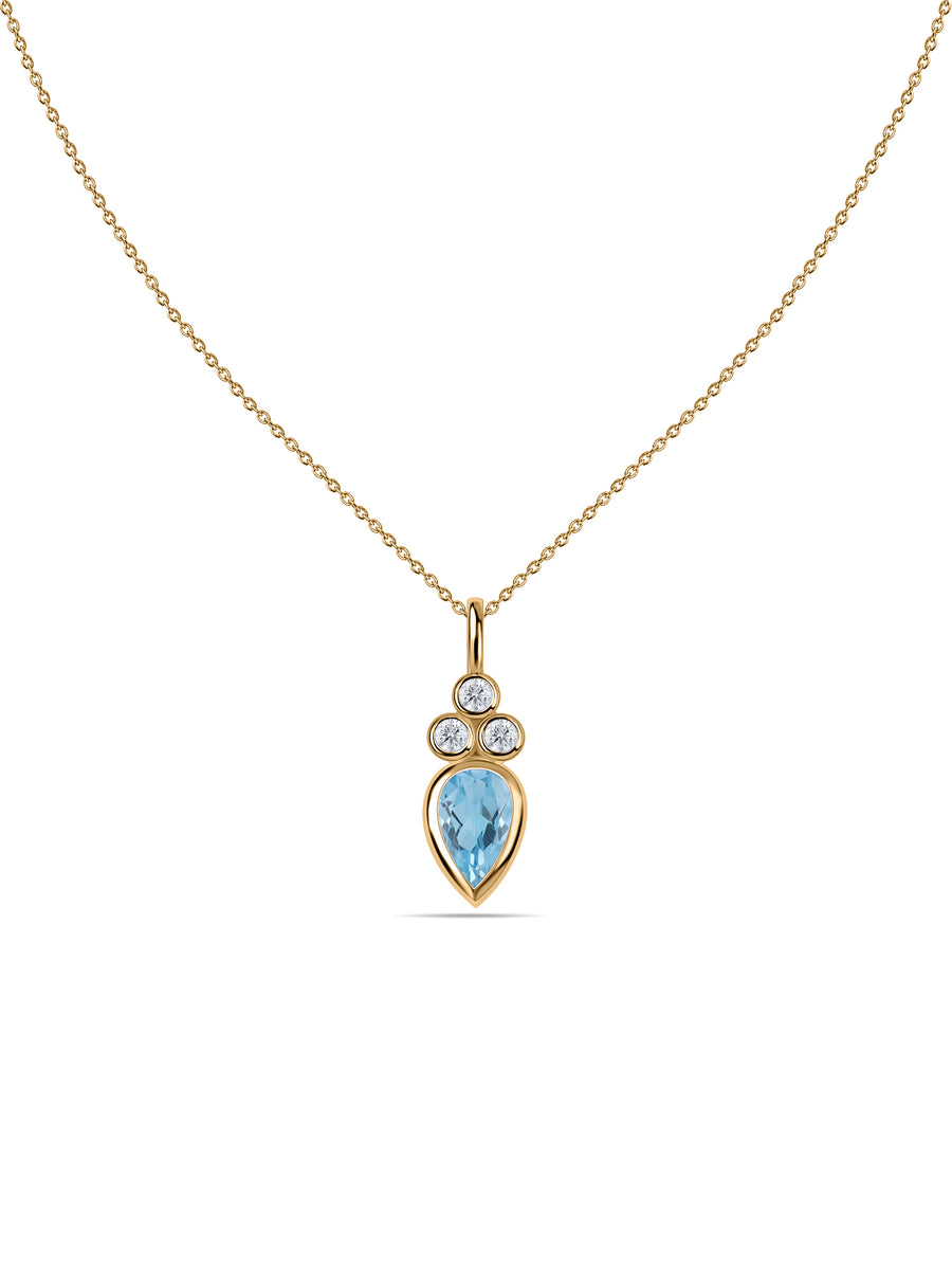 Natural Blue Topaz Teardrop Gold Pendant with Chain