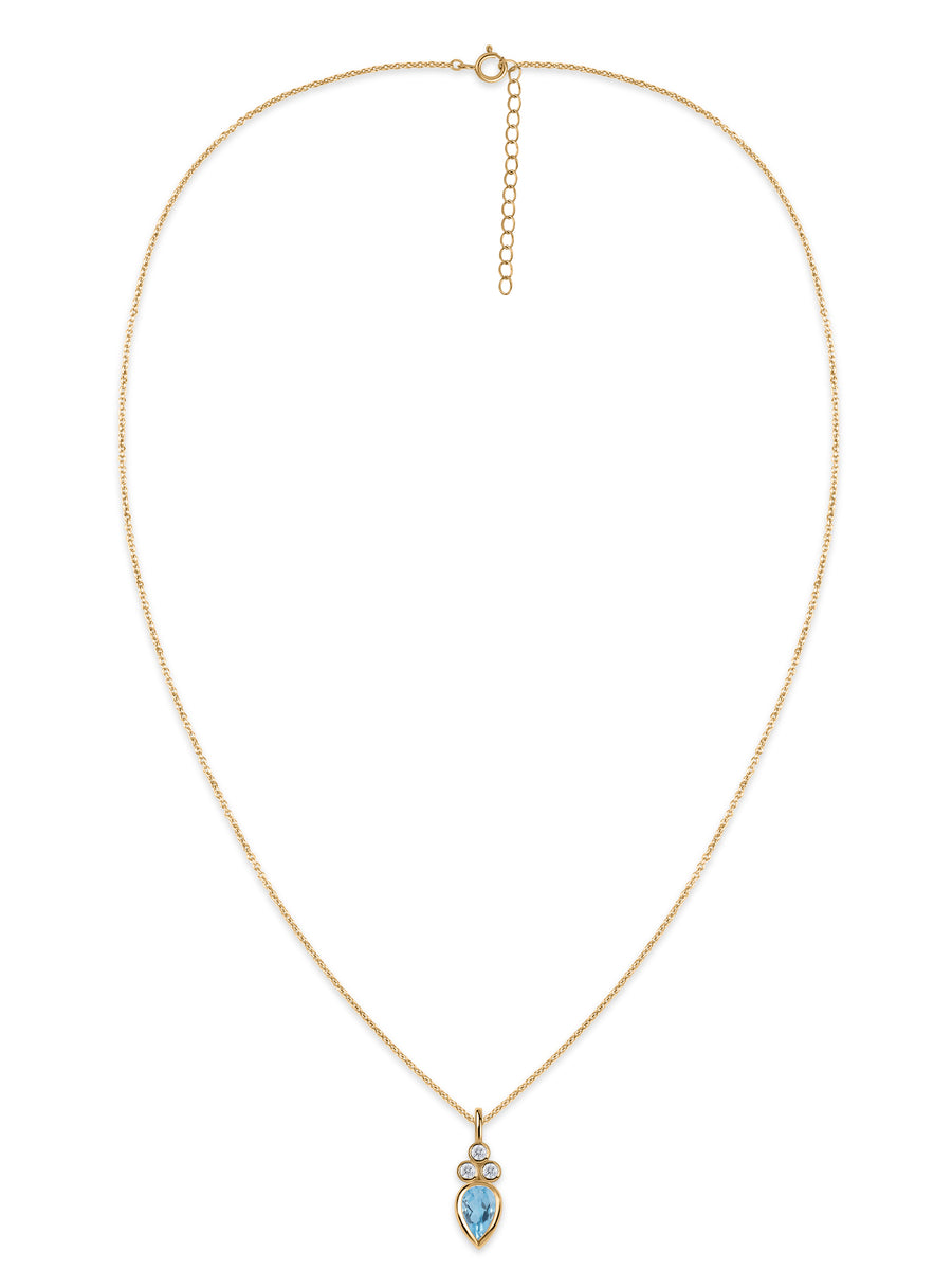 Natural Blue Topaz Teardrop Gold Pendant with Chain