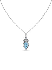 Natural Blue Topaz Teardrop Gold Pendant with Chain