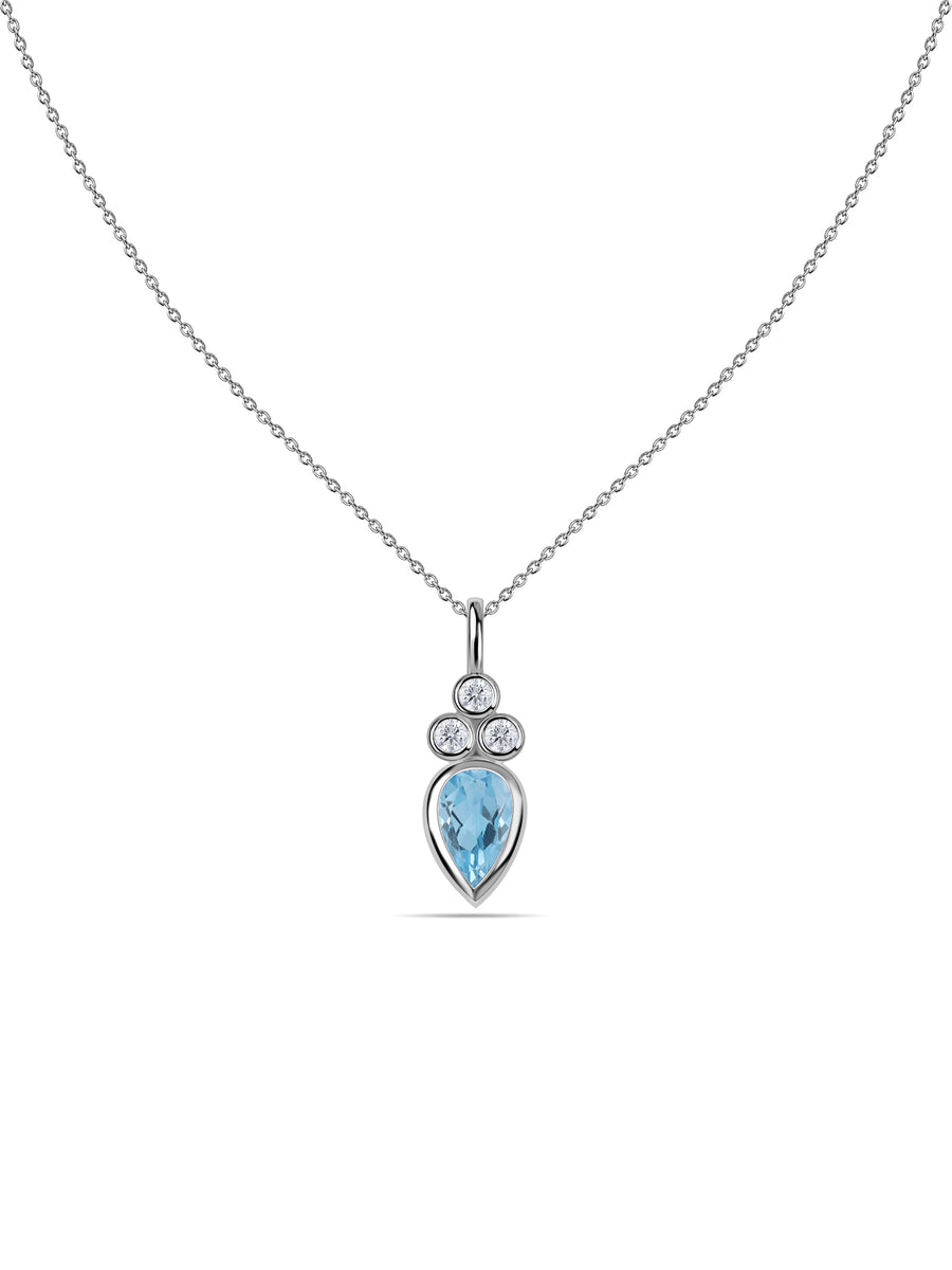 Natural Blue Topaz Teardrop Gold Pendant with Chain