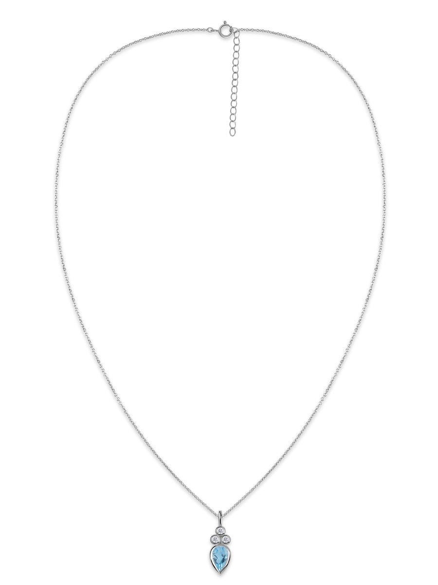 Natural Blue Topaz Teardrop Gold Pendant with Chain