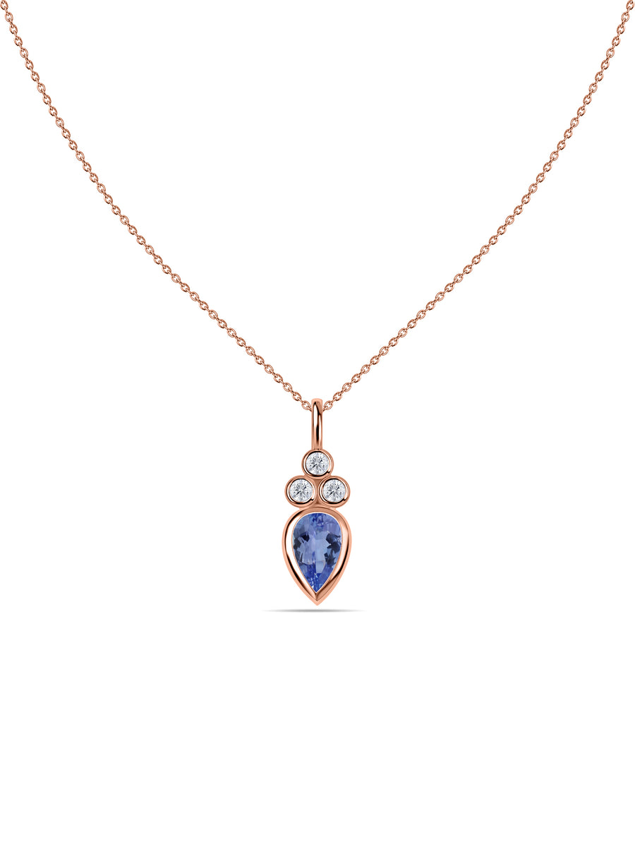 Natural Tanzanite Teardrop Gold Pendant with Chain