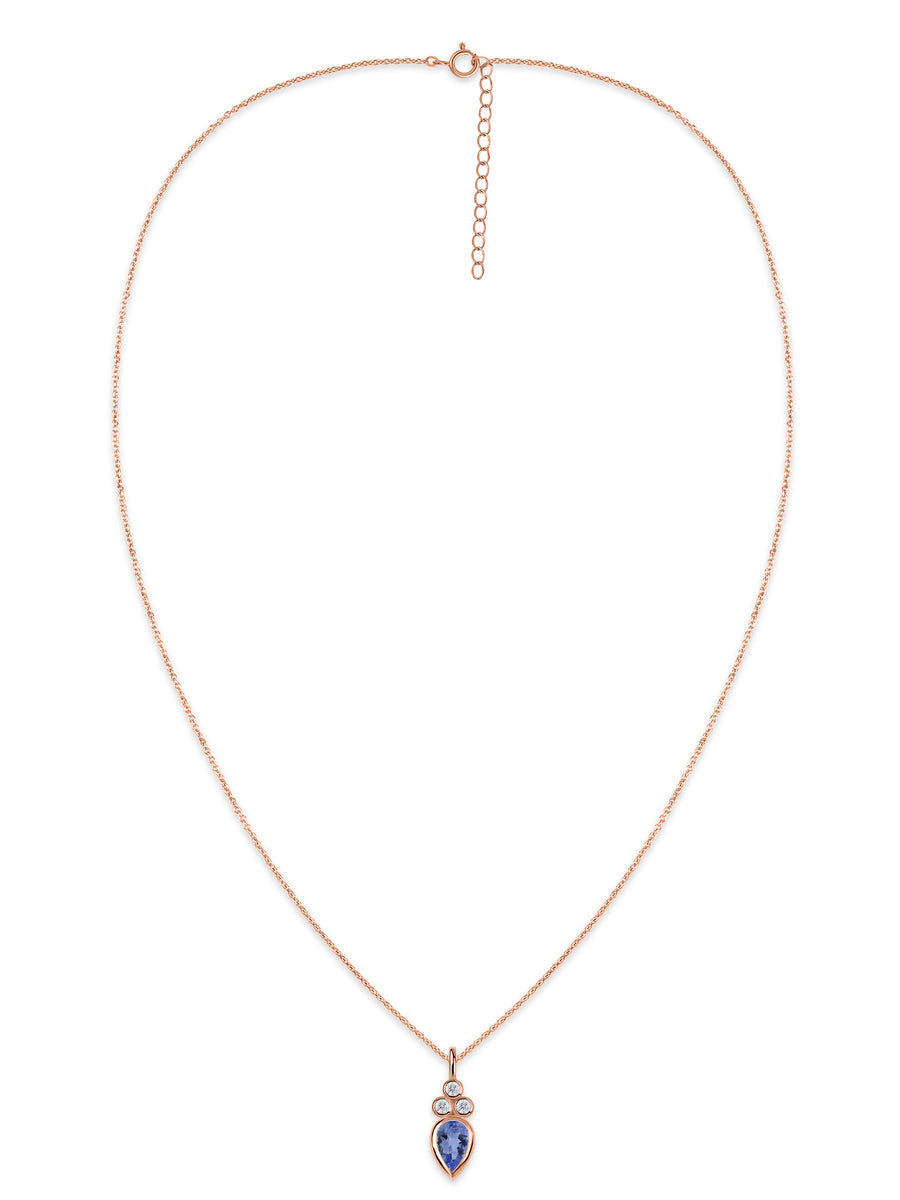 Natural Tanzanite Teardrop Gold Pendant with Chain