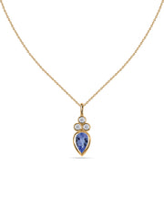 Natural Tanzanite Teardrop Gold Pendant with Chain