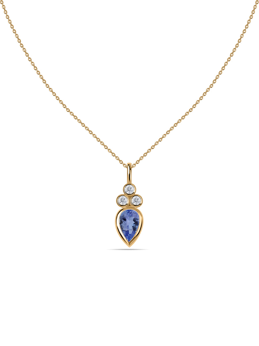 Natural Tanzanite Teardrop Gold Pendant with Chain