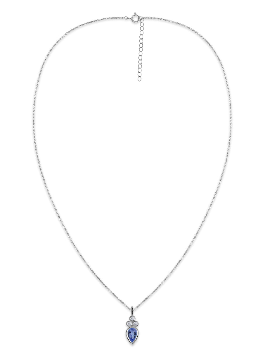 Natural Tanzanite Teardrop Gold Pendant with Chain