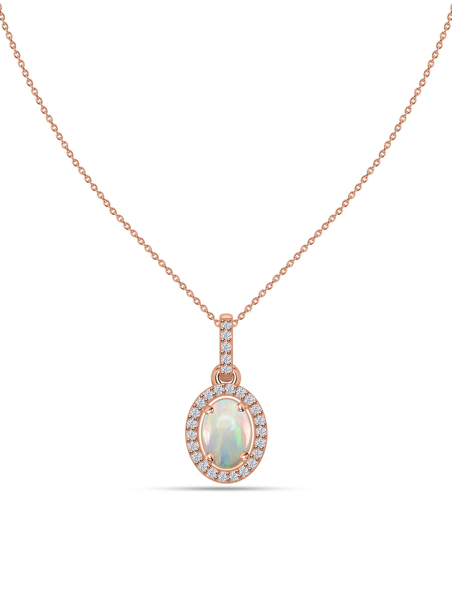 Ethiopian Opal Halo Gold Necklace