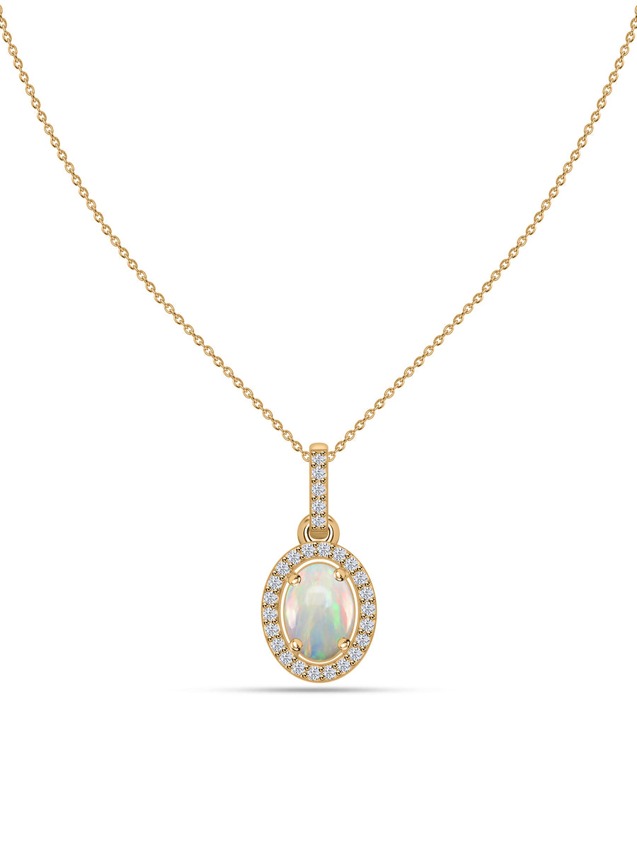 Ethiopian Opal Halo Gold Necklace