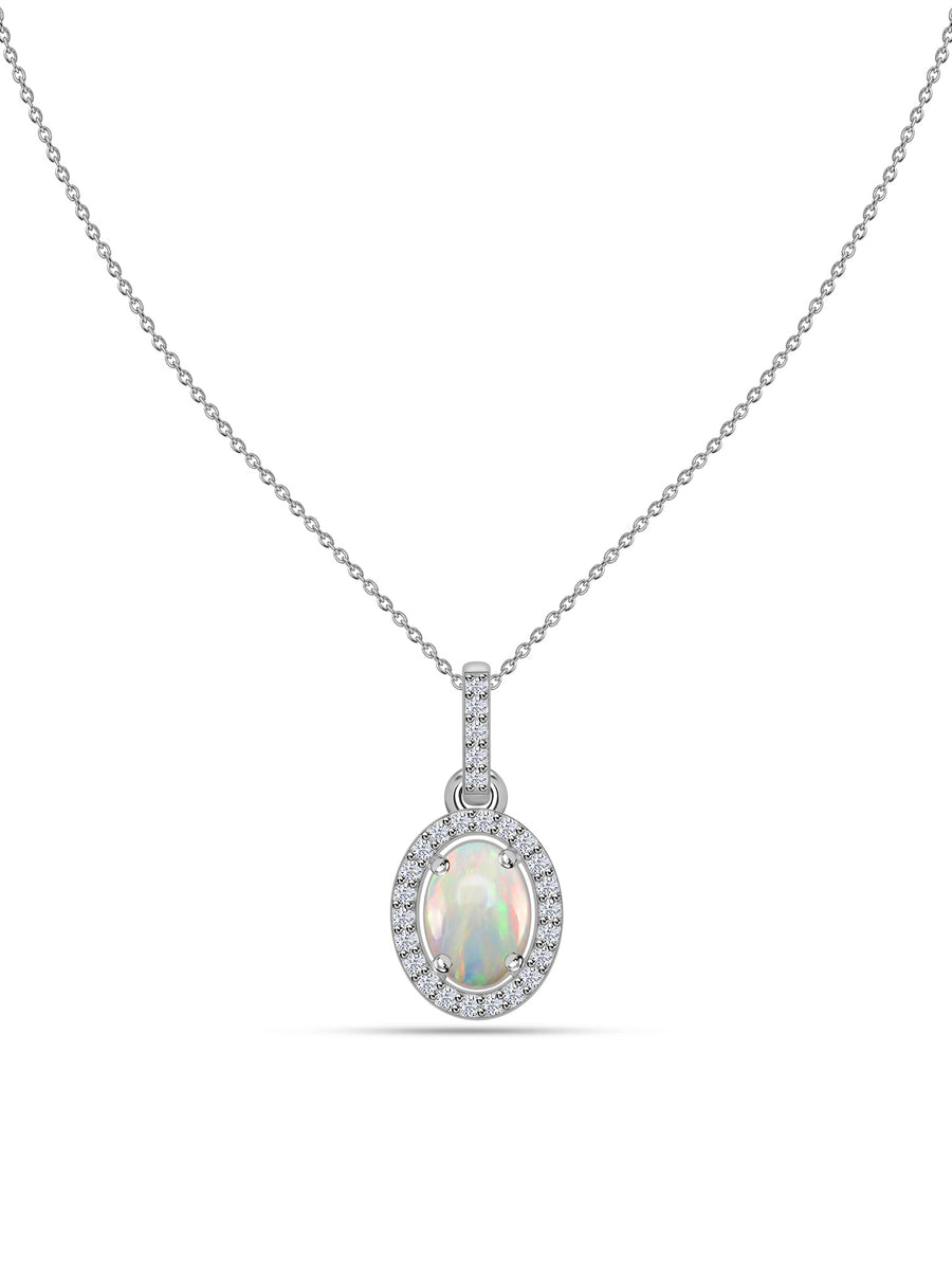 Ethiopian Opal Halo Gold Necklace