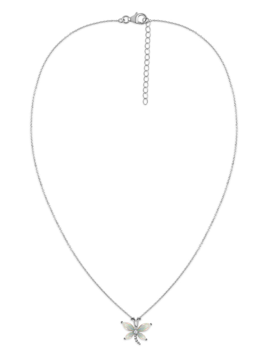 Ethiopian Opal Butterfly Gold Pendant with Chain