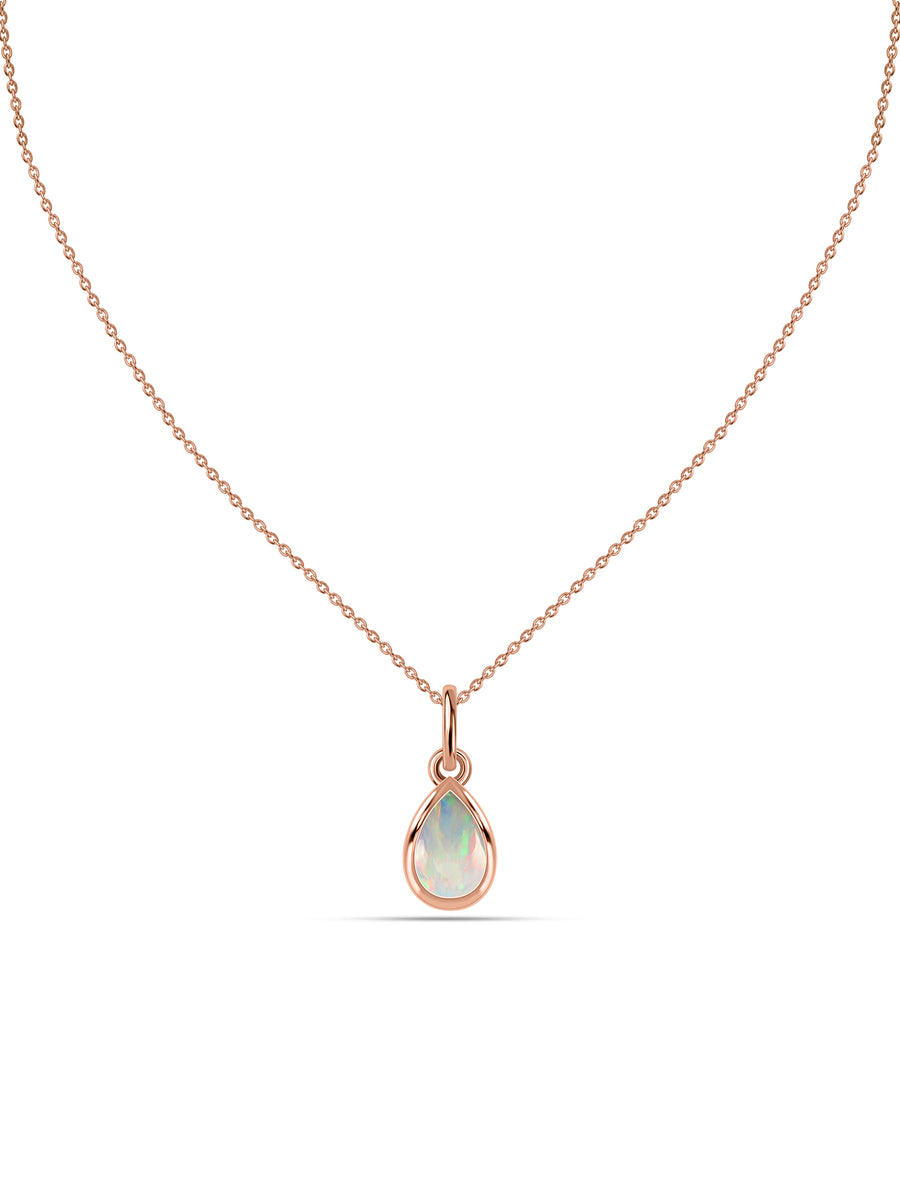 Ethiopian Opal Pear Gold Pendant with Chain