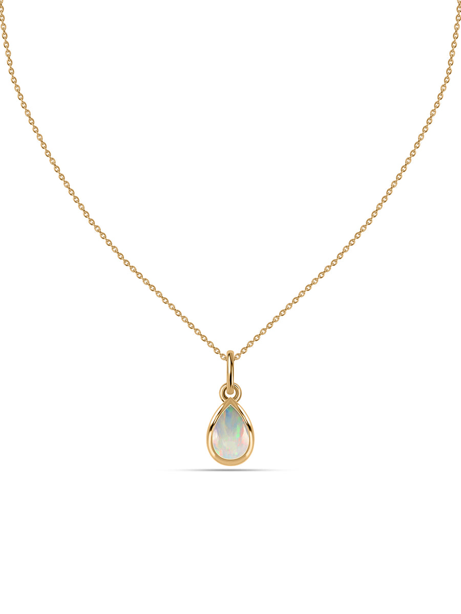 Ethiopian Opal Pear Gold Pendant with Chain
