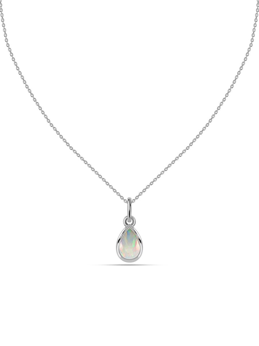 Ethiopian Opal Pear Gold Pendant with Chain