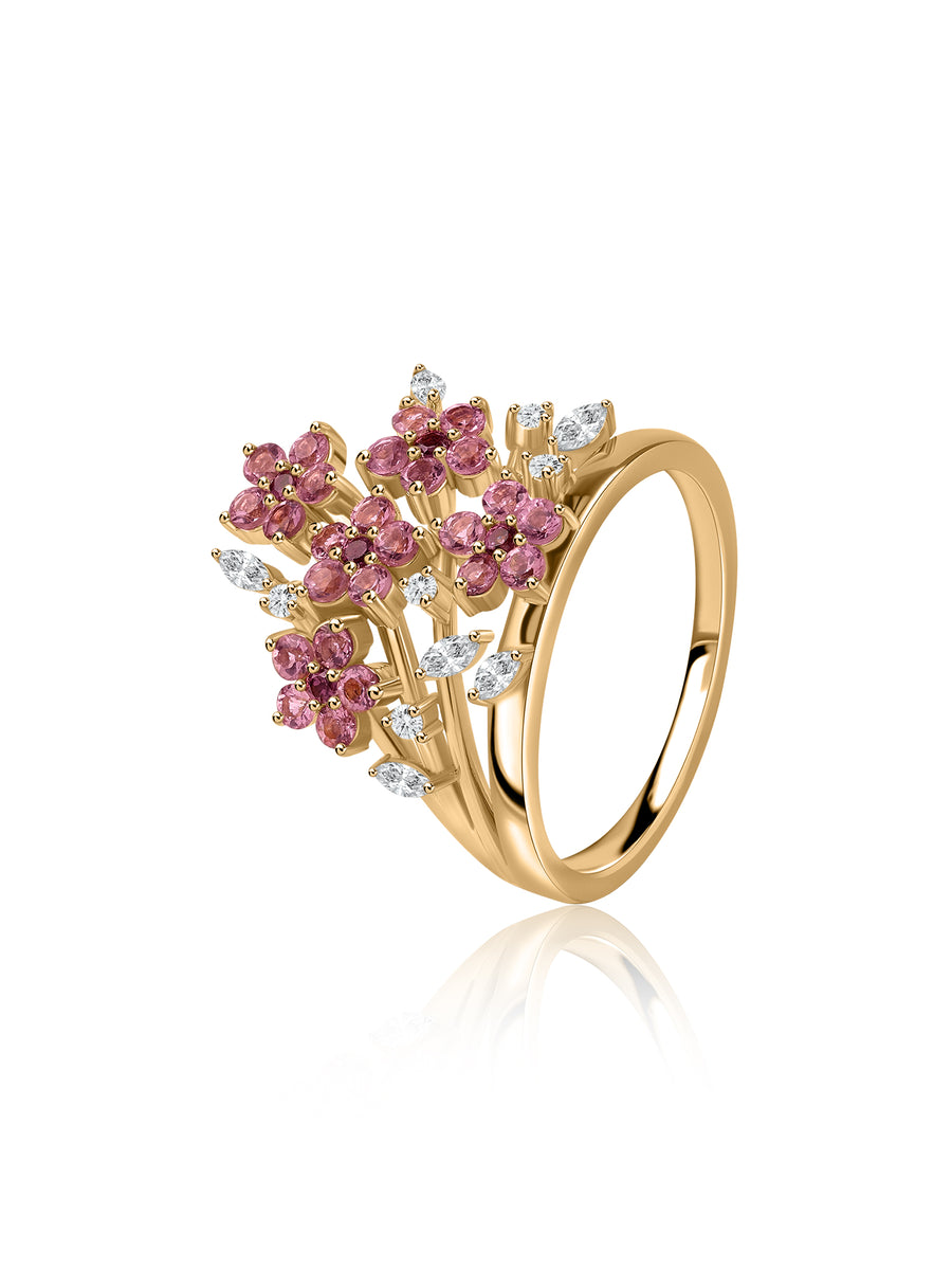 Petal Bloom Natural Pink Tourmaline Silver Ring