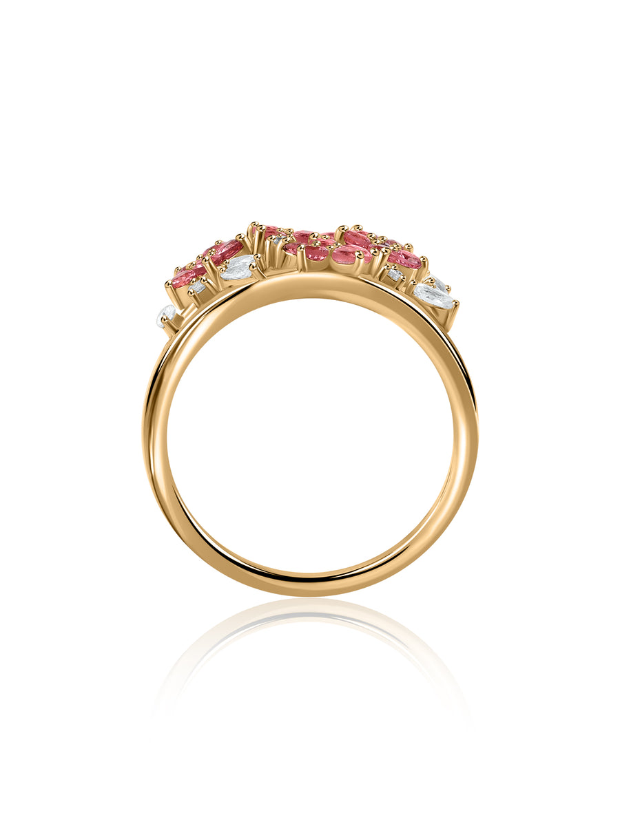 Petal Bloom Natural Pink Tourmaline Silver Ring