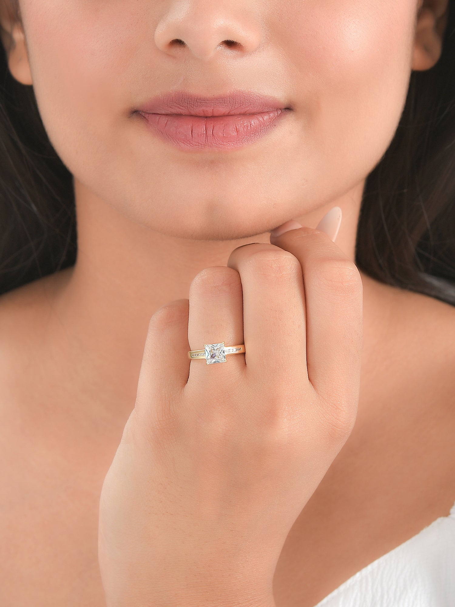 Diamond Look Gold Plated Engagement Ring For Women