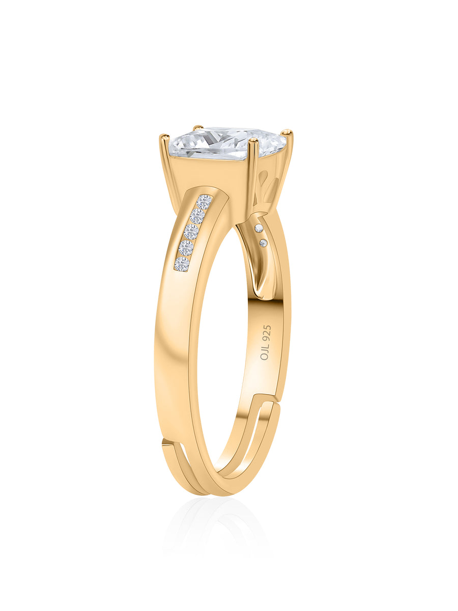 Diamond Look Gold Plated Engagement Ring For Women